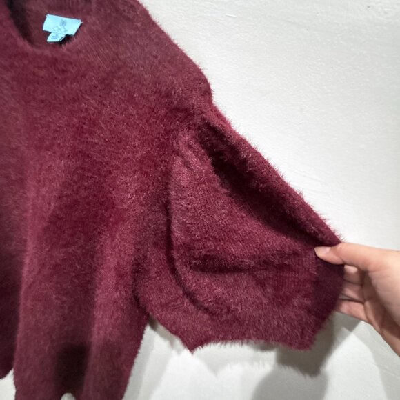 CeCe Women's Burgundy Short Sleeve Mock Neck Eyelash Knit sweater SZ: XL - Picture 5 of 13